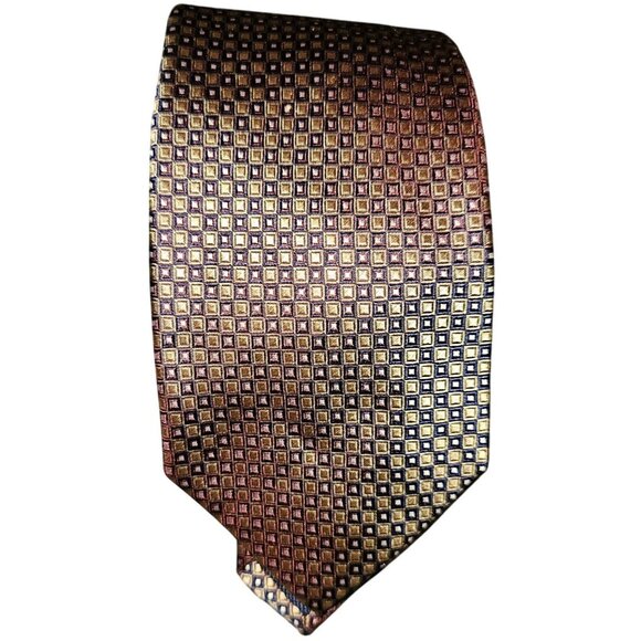Charles Tyrwhitt Silk Mens Geometric Pattern Necktie Burgundy & Gold - Picture 5 of 9